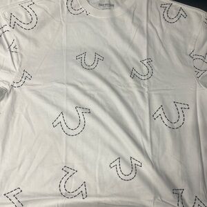 True Religion White Tee with Black Stitch Design